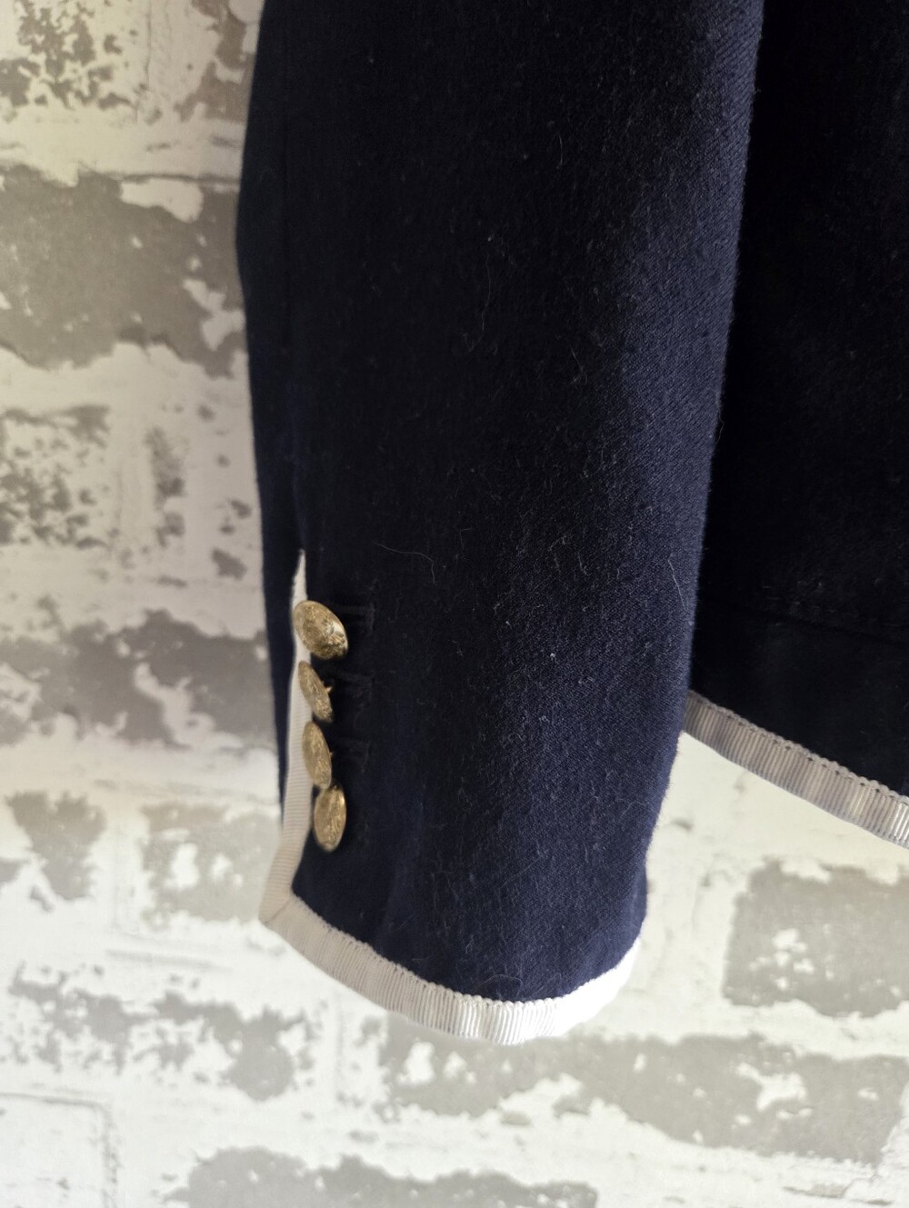 ​J.Crew Navy Blue Tipped Schoolboy Blazer Wool Blend Gold Crest Buttons 12 - Picture 3 of 8